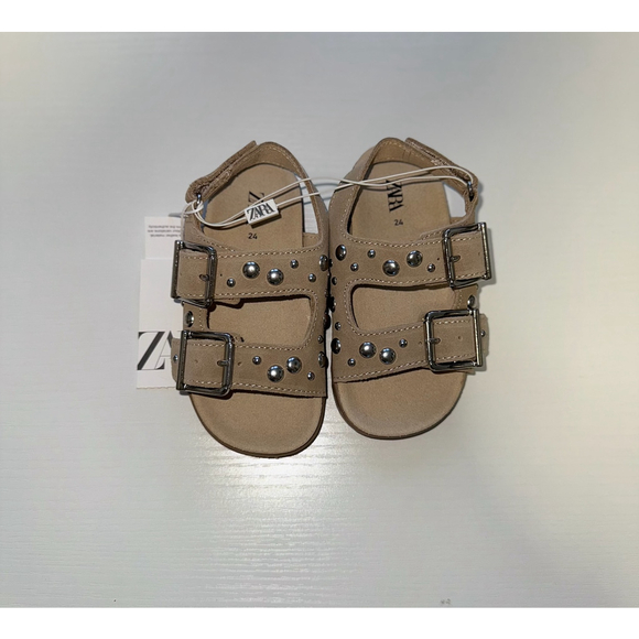 Zara Baby Studded Leather Sandals Size 8 US 24 EU - Picture 6 of 6